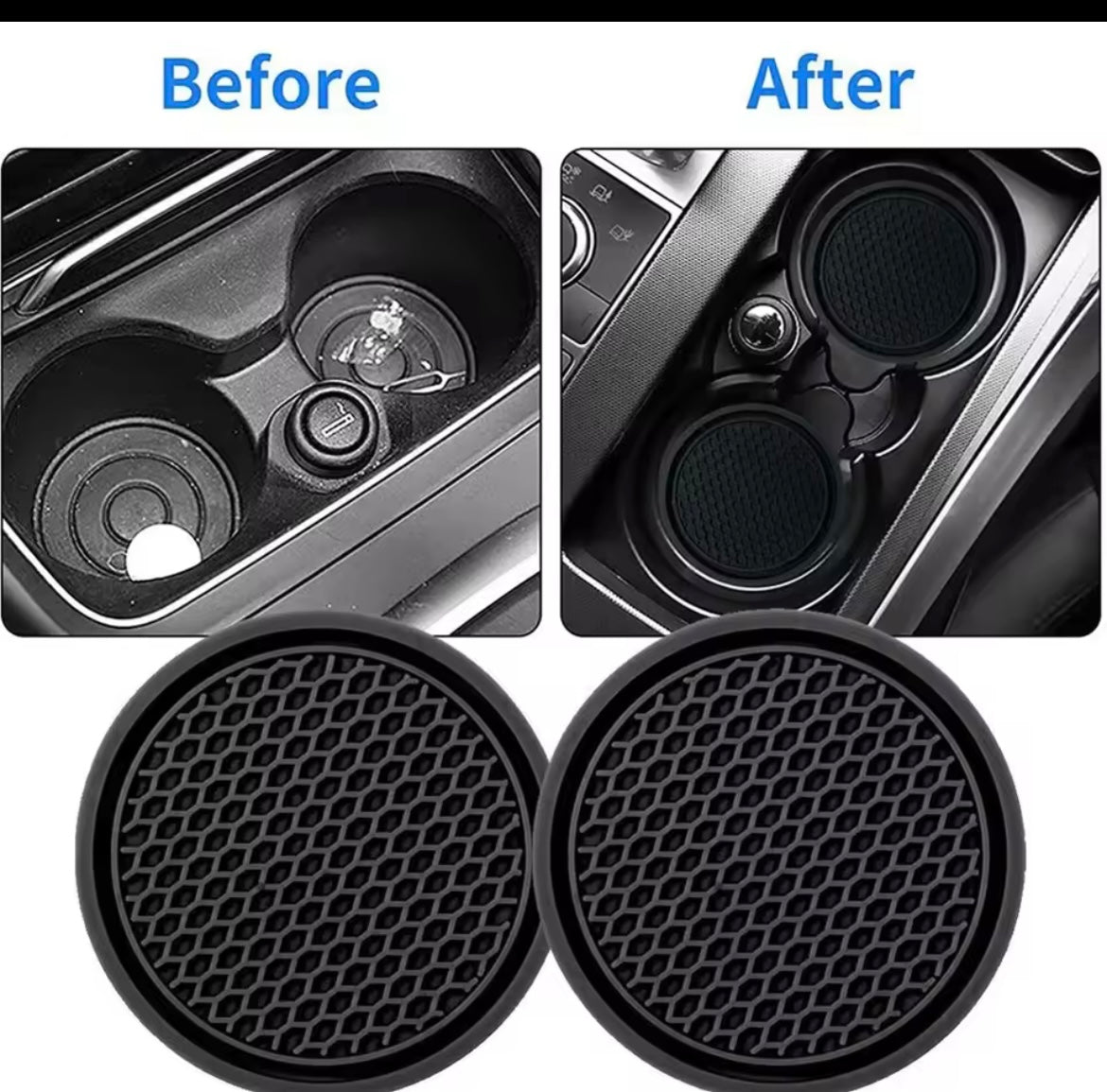 Black Car Auto Cup Holder Anti Slip Insert Coasters (2pcs)